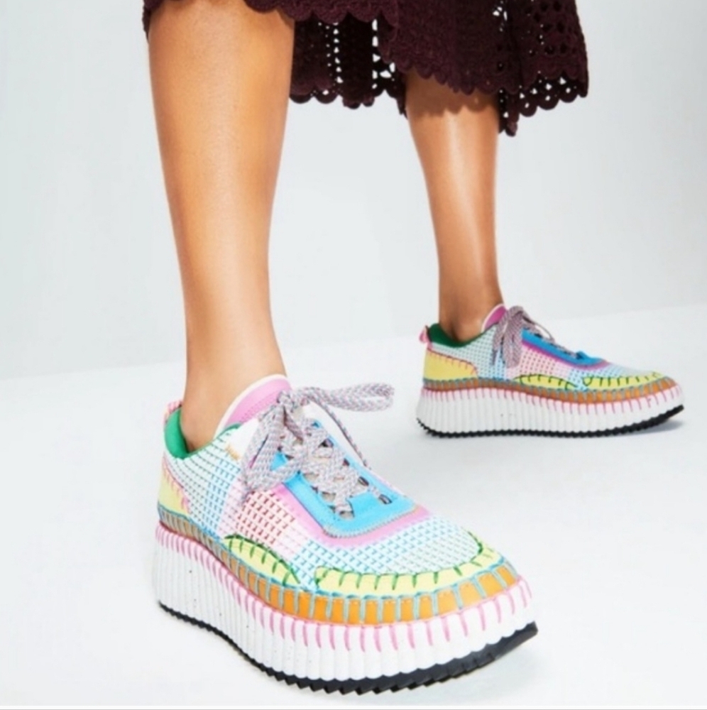 Pastel Rainbow Platform Lace-Up Sneakers